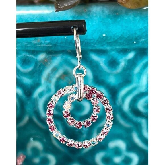 Silver Pink & Iridescent Swarovski Crystals Dangle Earrings - Picture 6 of 6